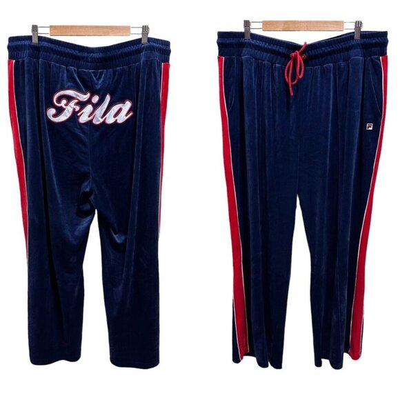 FILA Womens Plus Size 2X Navy Blue Red Valery Drawstring Luxe Velour Pants NWT - Picture 2 of 9